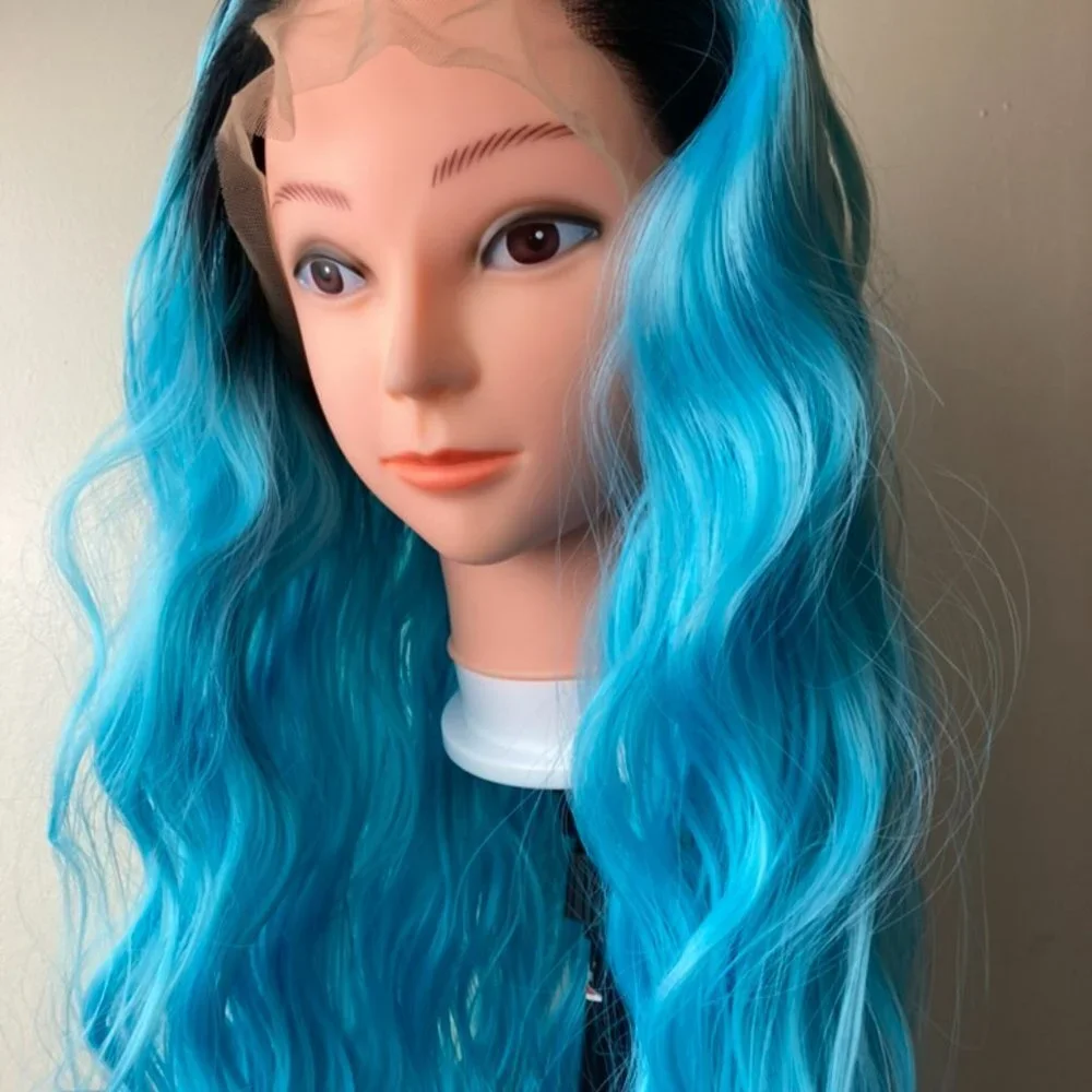 Long Ombre Blue Wig Lace front Wig